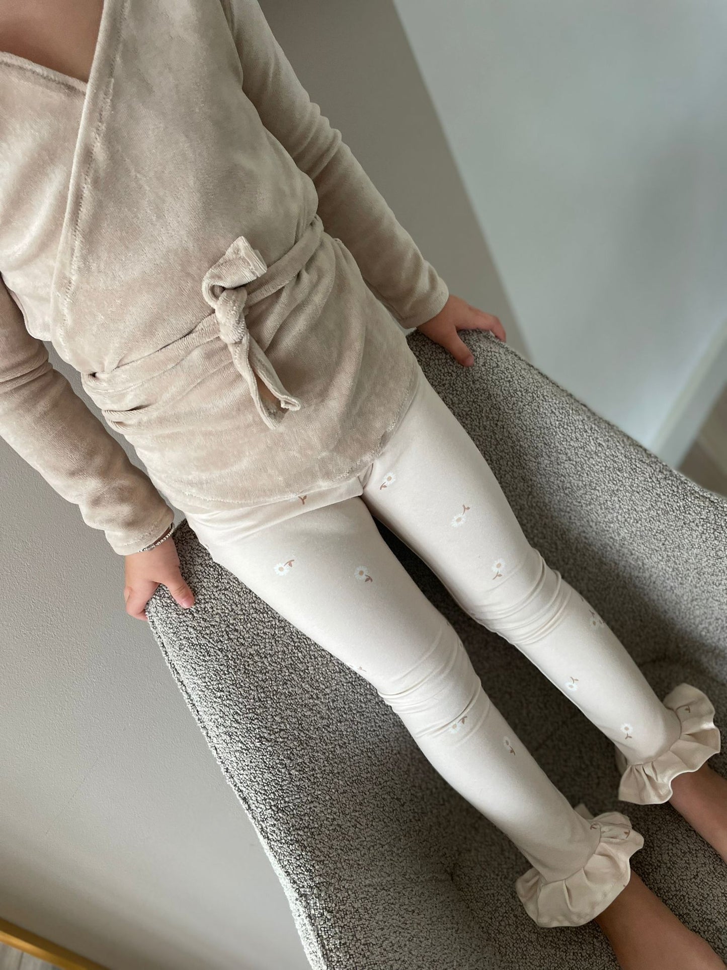 Legging - Ruffle pijp - Bloemenprint - Beige bloemetjes