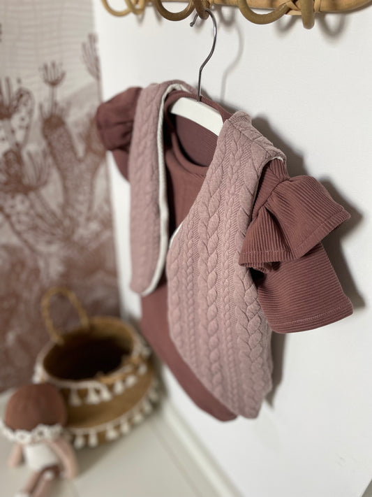 Gilet - Gebreide kabelstof mauve